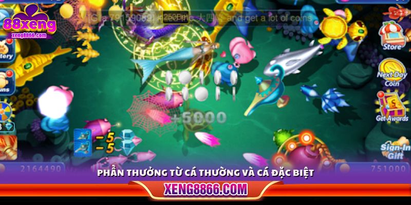 Giá trị phần thưởng khi tiêu diệt cá thường và cá hiếm